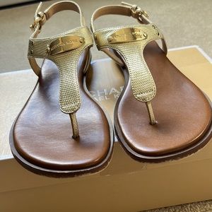 Gold Michael Kors Plate Flat Thong Sandal
